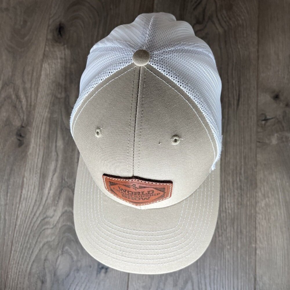 Rodeo World Championship Truckers Hat Tan And White Leather Patch - Picture 9 of 12